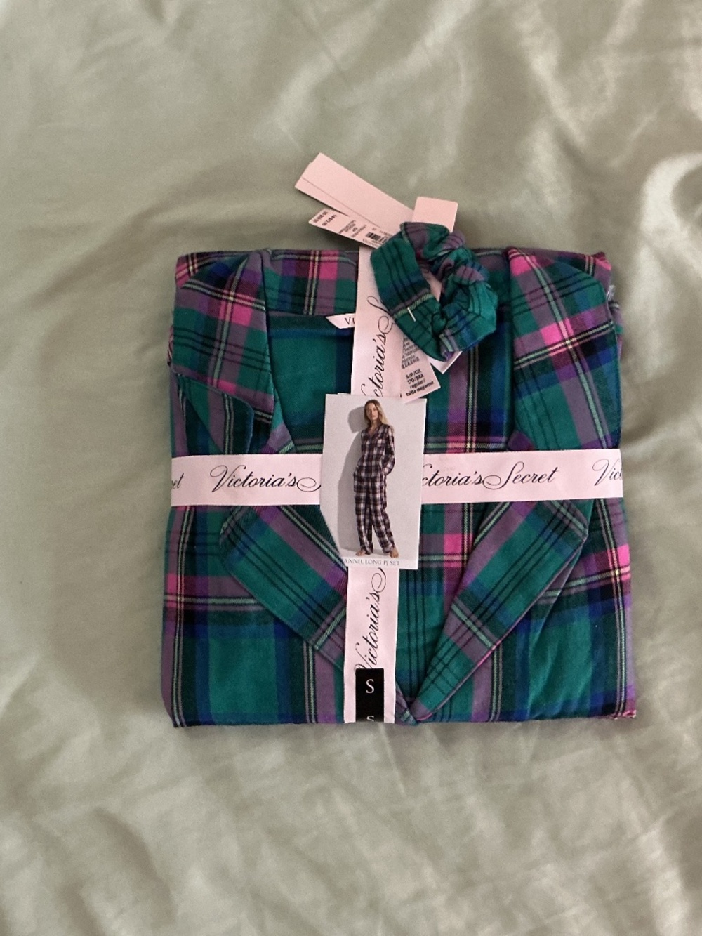 Victoria’s Secret plaid flannel pajama set with scrunchie